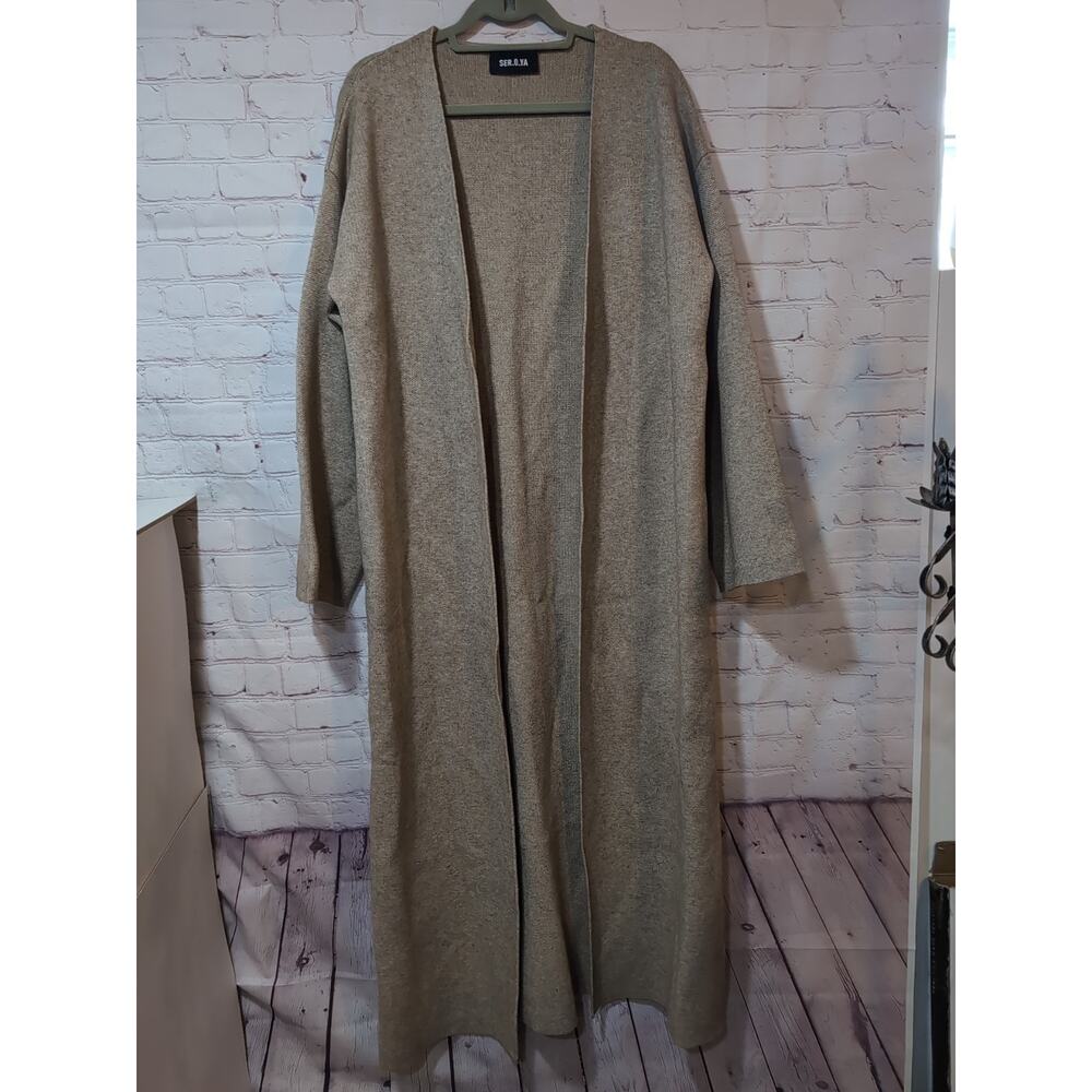 Ser.O.Ya Long Beige M/L Duster Open Cardigan Maxi Wool Blend